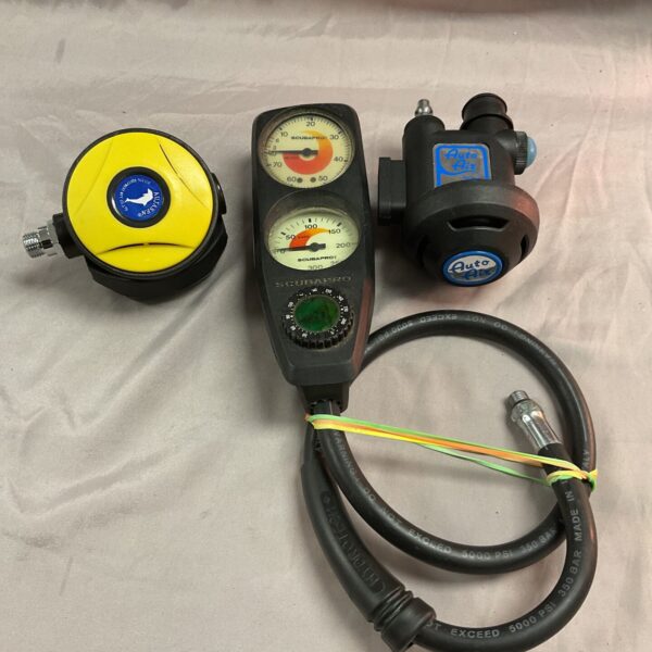 Vintage scuba diving regulator and gauge unit for collectors.