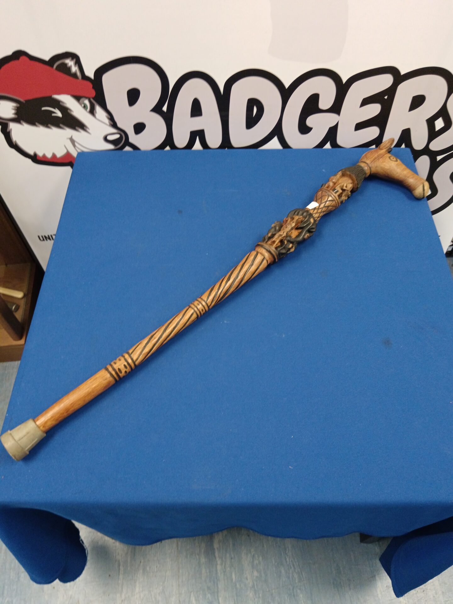 804 Hand carved African walking stick adorned with animals