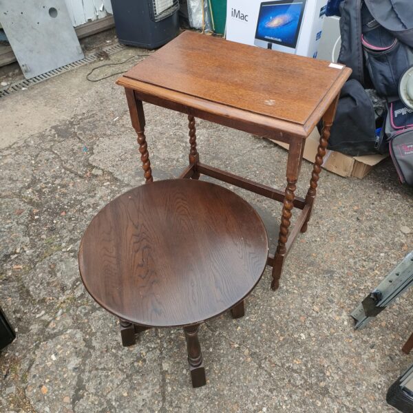 Vintage oak barley twist hall table with carved legs.