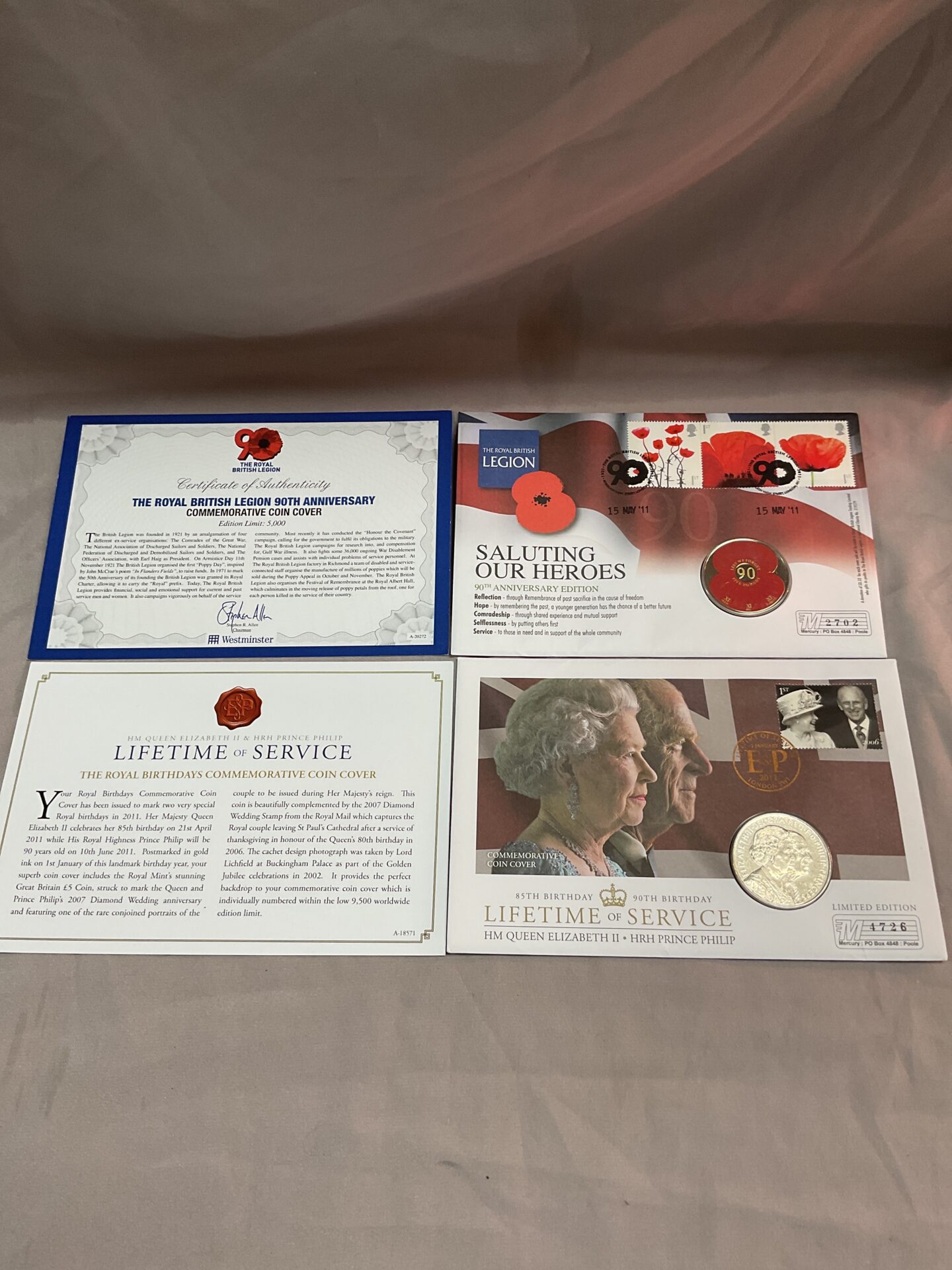 769 Two Commemorative Coin Covers Poppy Day saluting our heroes and queens lifetime service