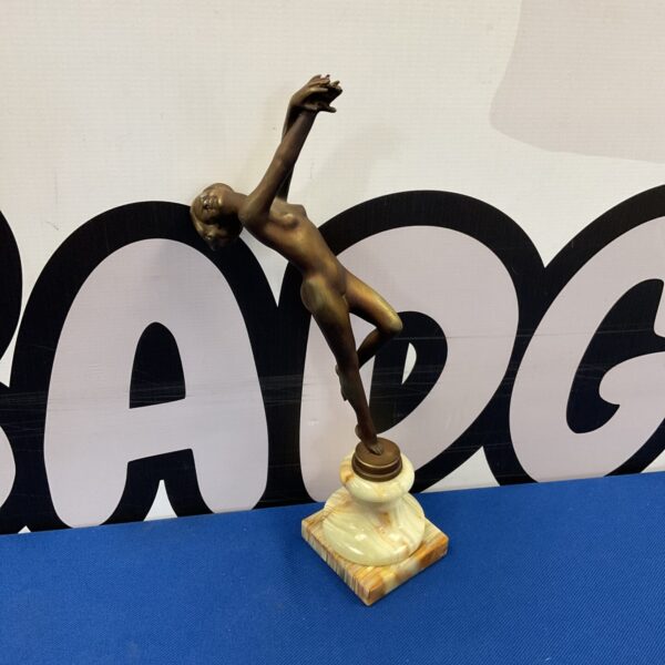 Vintage art deco bronze nude statue on marble base