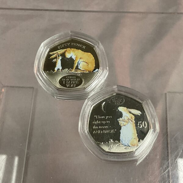 Enamelled 50p coin with ‘How Much I Love You’ design.