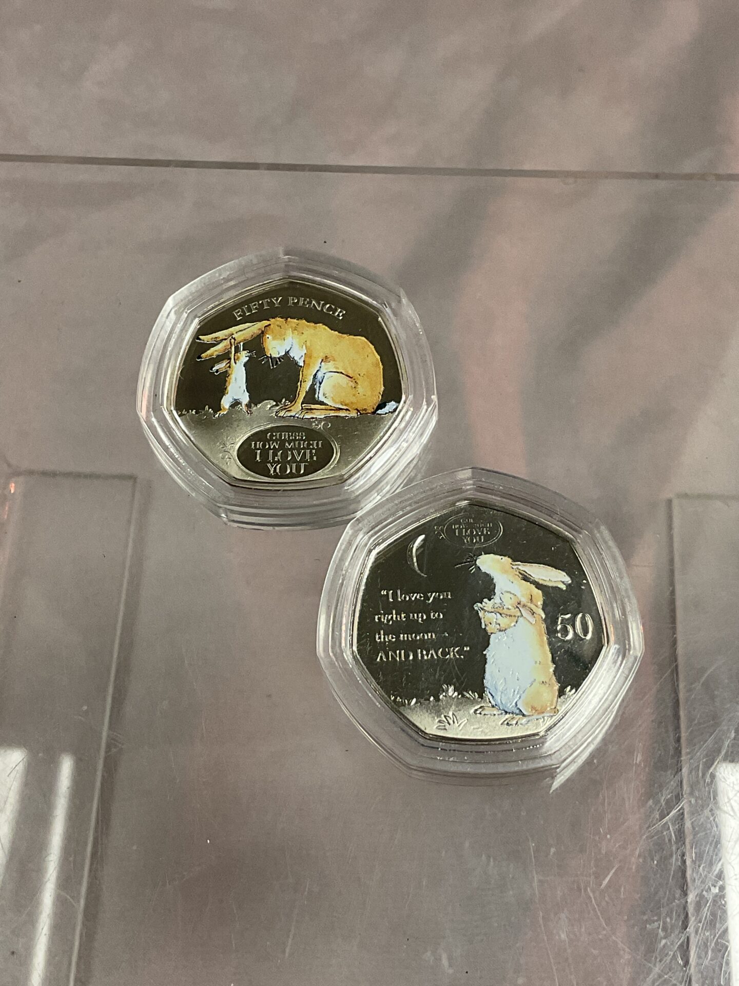 772 Two enamelled 50p how much I love you coins