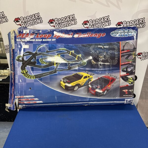 Vintage Mega Motors Peak Loop slot racing set with box.