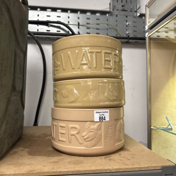 Lot of three vintage ceramic dog water bowls labelled "WATER".