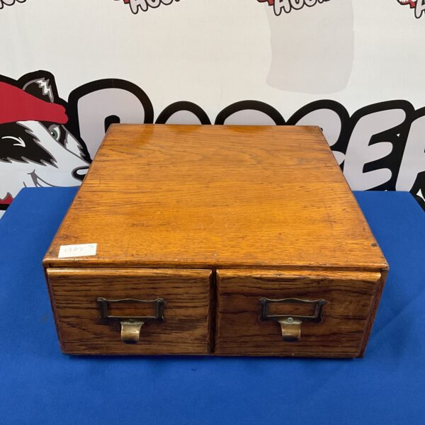 Vintage oak desk drawers for stationary organisation.