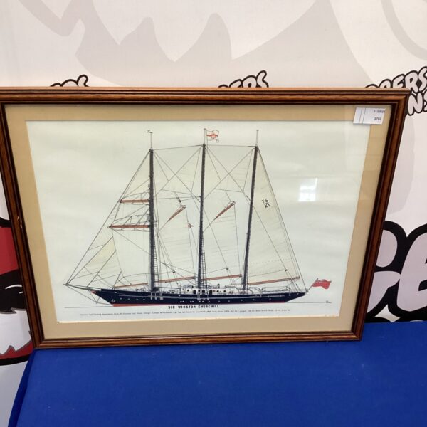 Framed print of the Sir Winston Churchill boat, a classic nautical artwork.