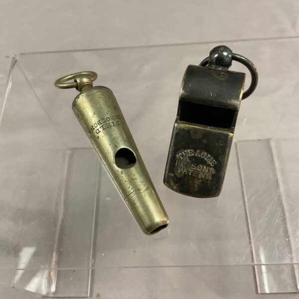 Vintage brass Acme Hudson whistle with maker's mark.