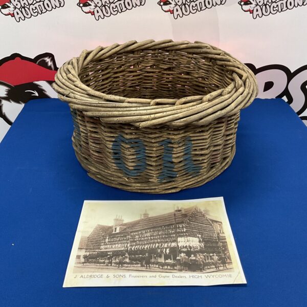 Vintage J Aldridge High Wycombe basket, a collectable fruiterers and game dealer item.