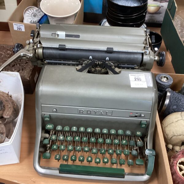 Front view of a vintage Royal typewriter, a collectible writing machine.
