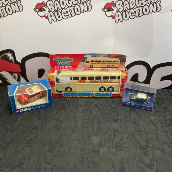 Boxed vintage Corgi Motorway Coach diecast model toy.