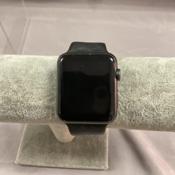 Front view of the space grey Apple Watch Series 2 smartwatch.