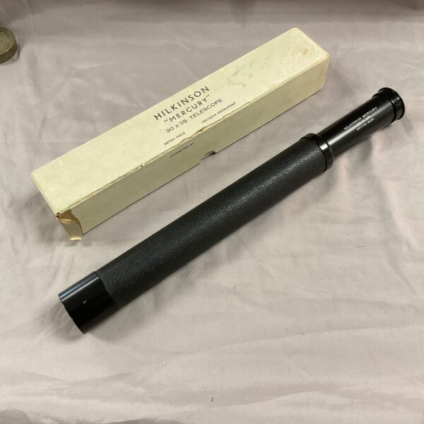 Vintage Hillingdon Mercury telescope, black finish, collectible optics.