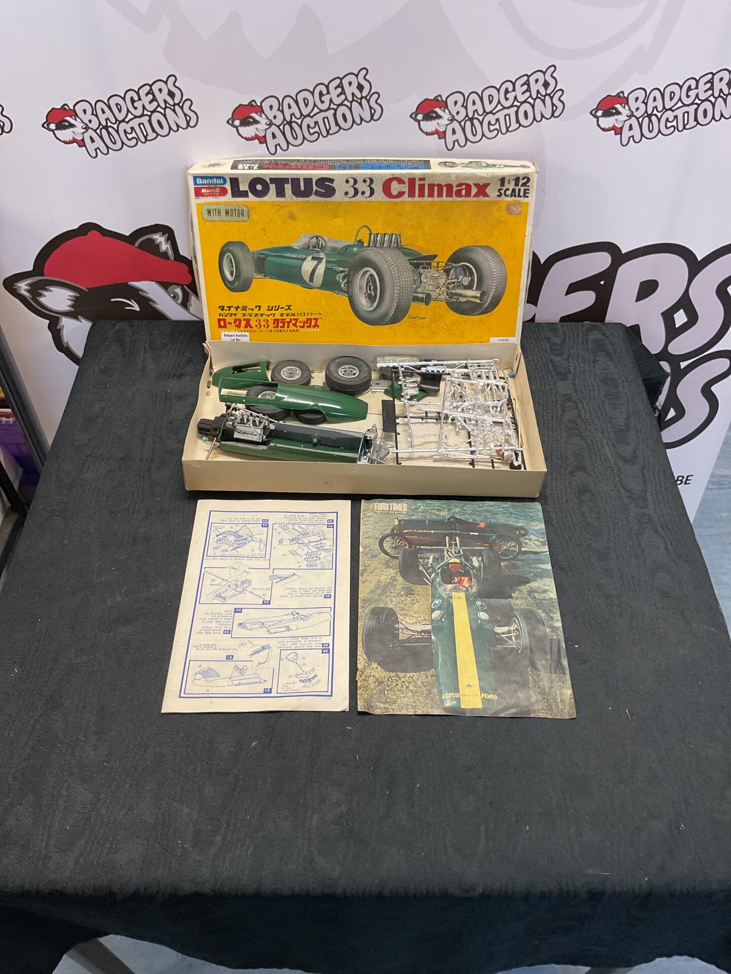 396 Vintage Japanese Bandai Lotus 33 Climax 1:12 scale model kit with manuals boxed