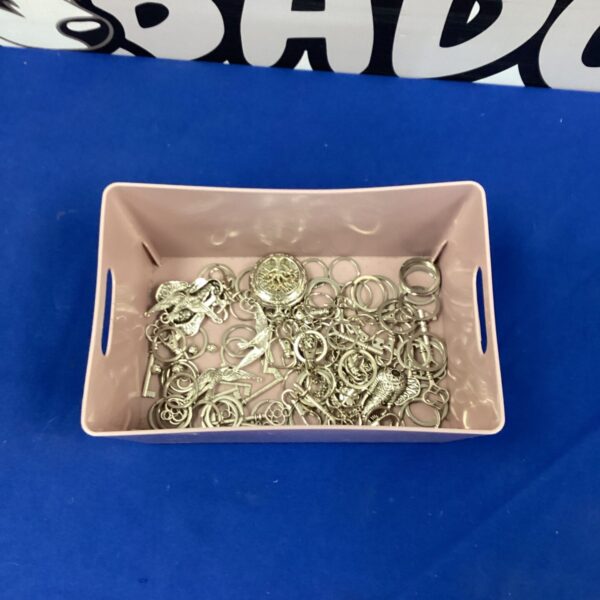 Vintage key ring and chain lot with assorted designs.