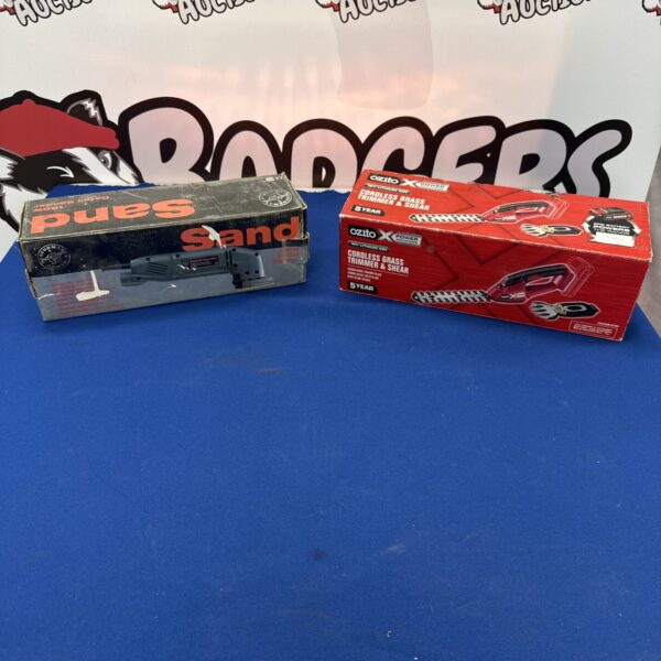 Ozito cordless grass trimmer & shear and Performance Power sander lot.