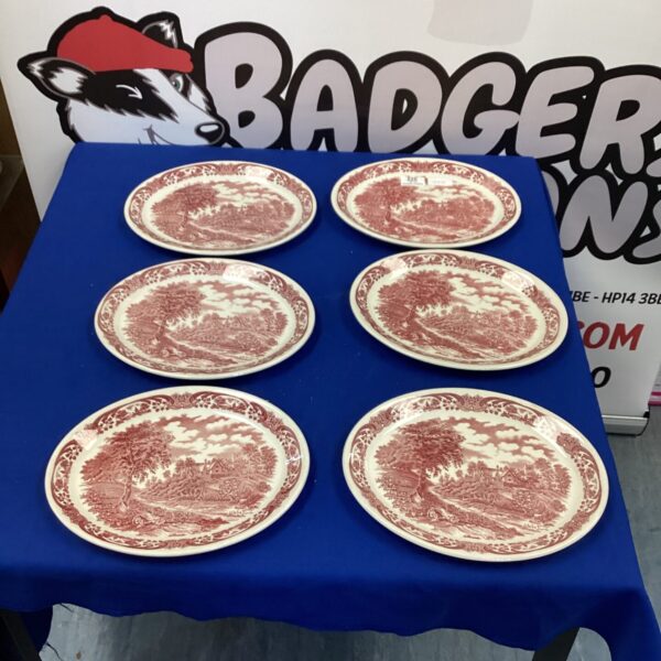 Vintage WH Grindley plates with a floral pattern.