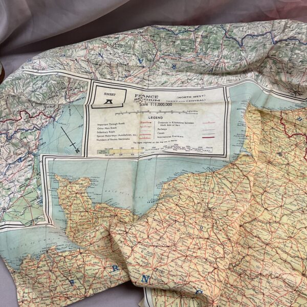 Vintage WWII silk escape map of France and Belgium.