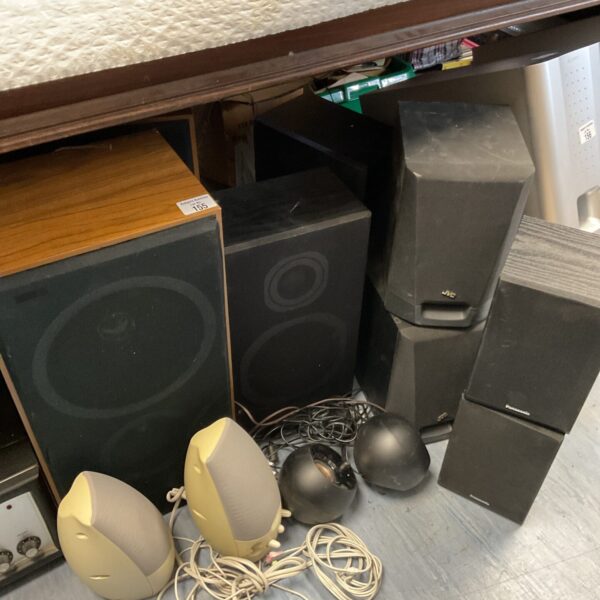Vintage JVC and Panasonic speakers in a lot of six pairs.