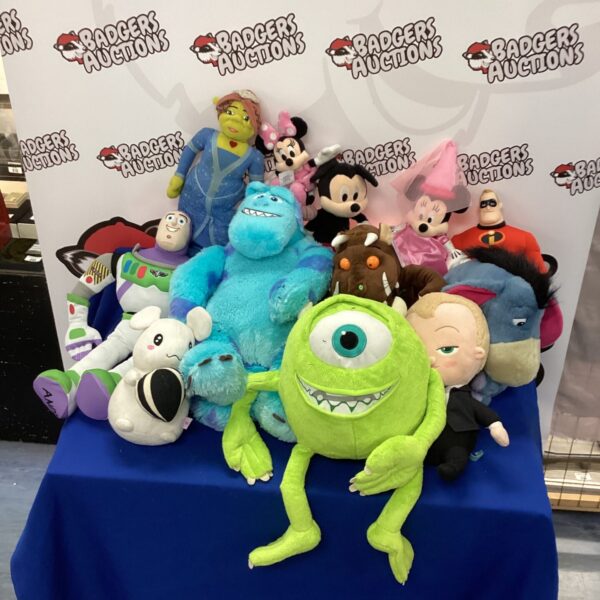 Colourful Disney plush toy collection featuring various characters.