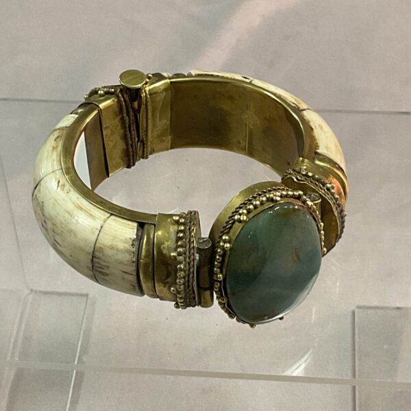 Vintage bone and stone bracelet with brass bead detailing.