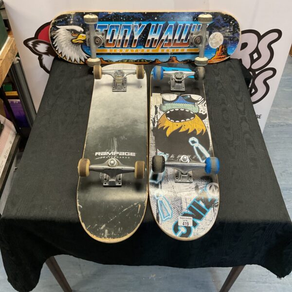 Tony Hawk Rampage skateboard with vibrant graphic design.