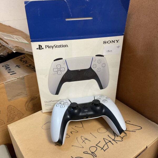 White Sony PlayStation 5 DualSense wireless gaming controller.