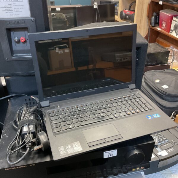 Used Lenovo b570a laptop computer in black casing.