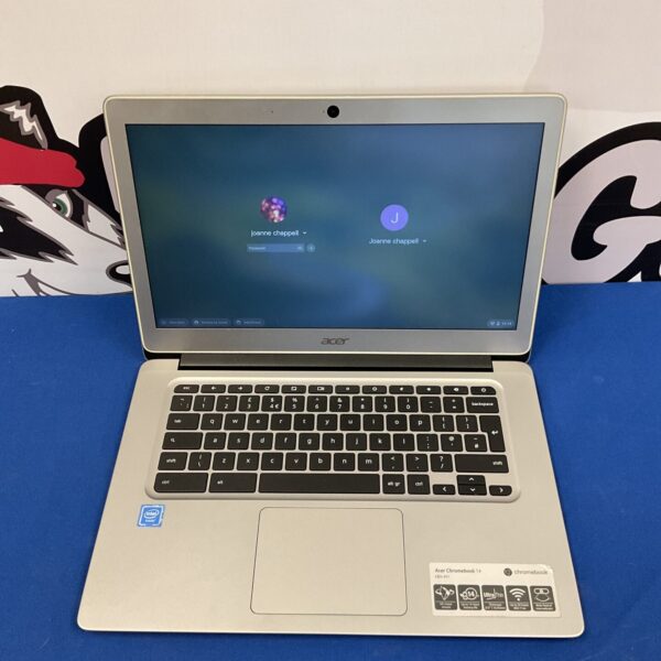Used Acer Chromebook 14 laptop showing password lock screen.