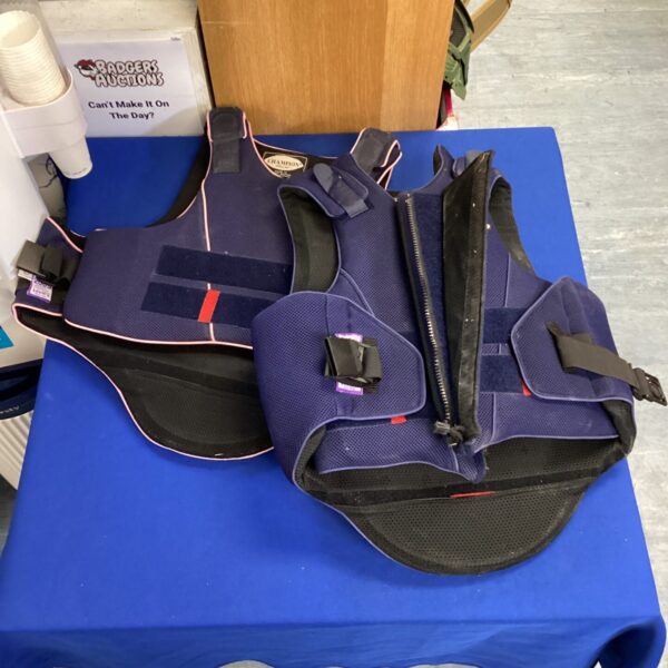 Front view of a used horse riding protection vest.