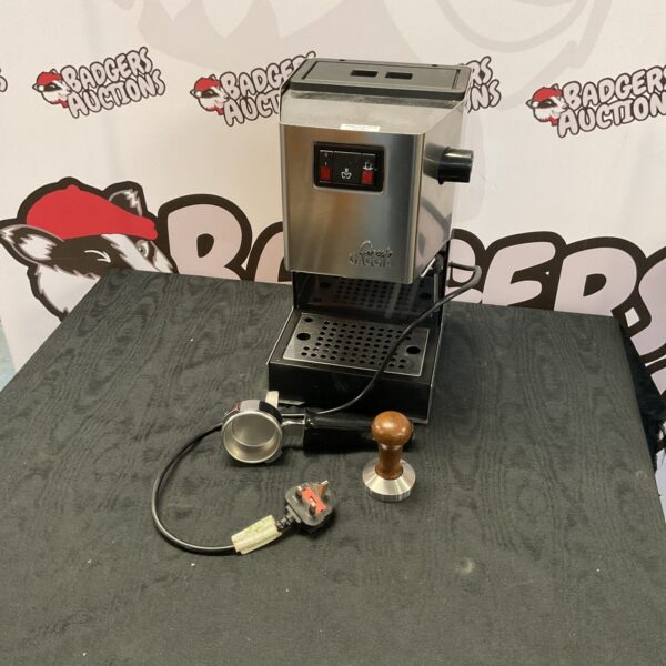 Vintage Gaggia coffee machine with chrome finish.