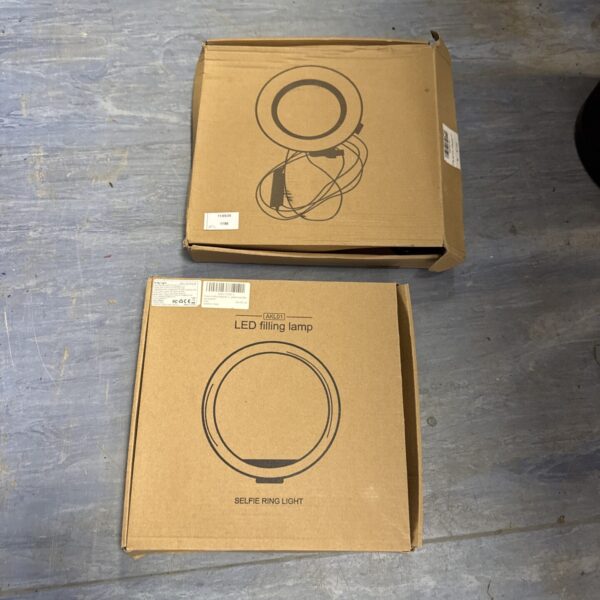 New LED selfie ring light in original packaging for photography.