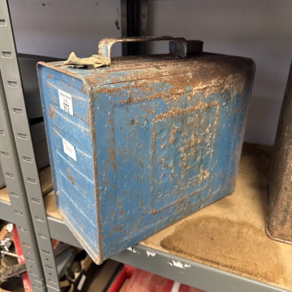 Vintage blue Esso paraffin can, a collectible piece of petroliana.