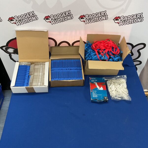 Bulk job lot of nylon lanyards and clips for events and security.