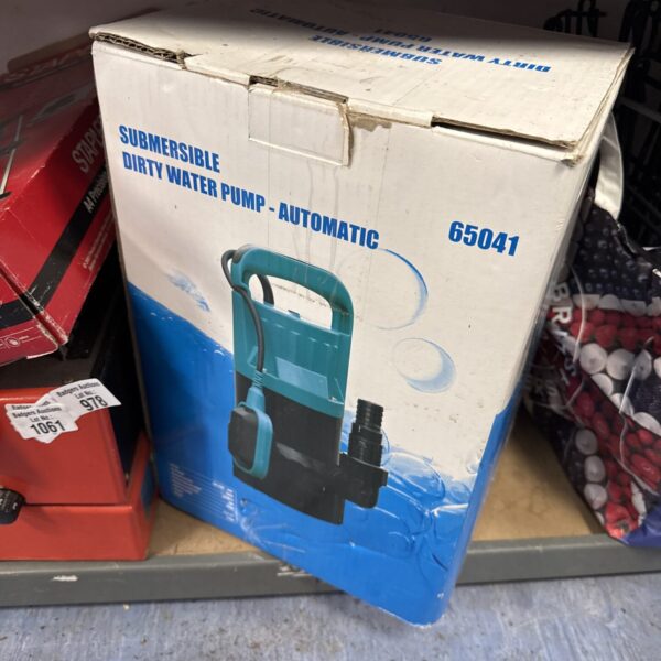 Untested submersible dirty water pump model 65041 in original packaging.