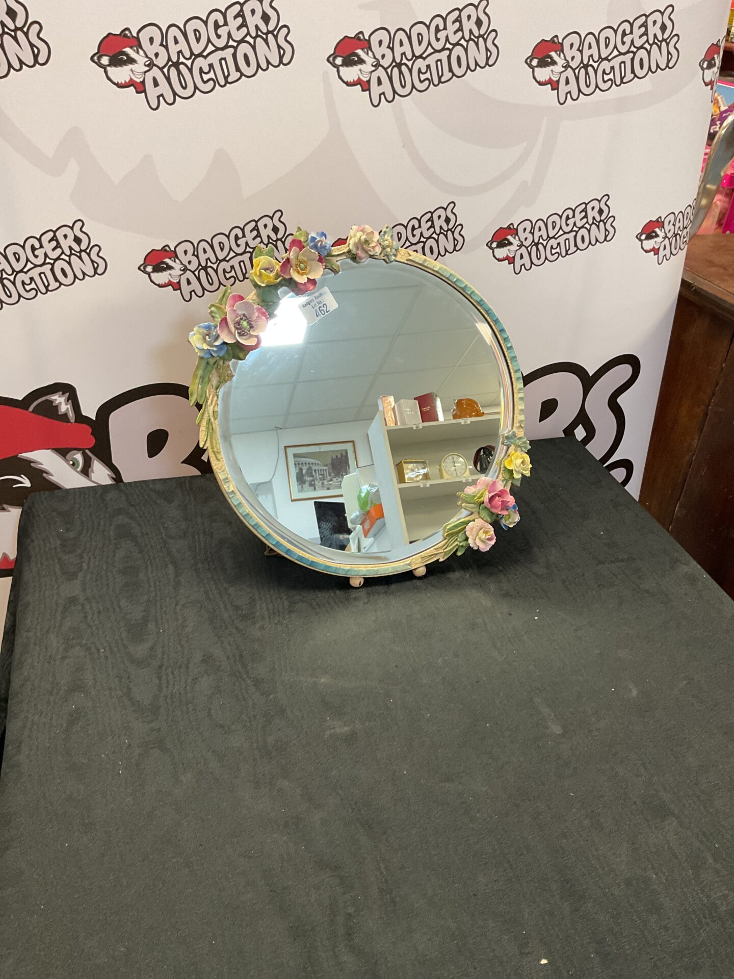 462 Vintage floral barbola dressing table mirror