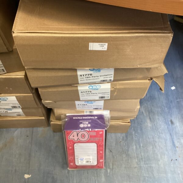 Six boxes of new birthday invitation packs inc 40th birthday party