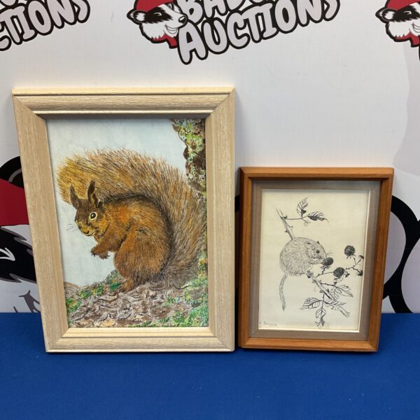 Original Patsy Simmons red squirrel painting, detailed wildlife art.