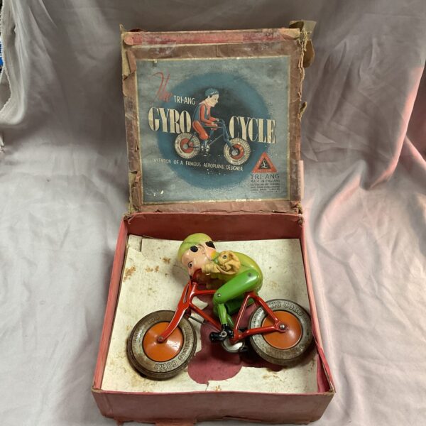 Vintage Triang Gyro Cycle toy in its original box.