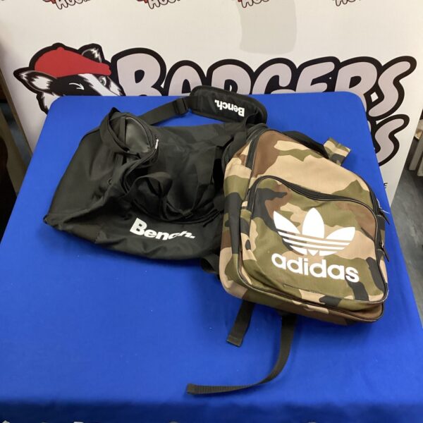 Branded Bench holdall and Adidas rucksack set for sports and travel.