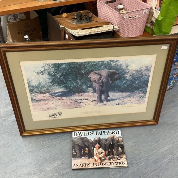 Signed David Shepherd elephant print, "Tembo Mzee", wildlife art.