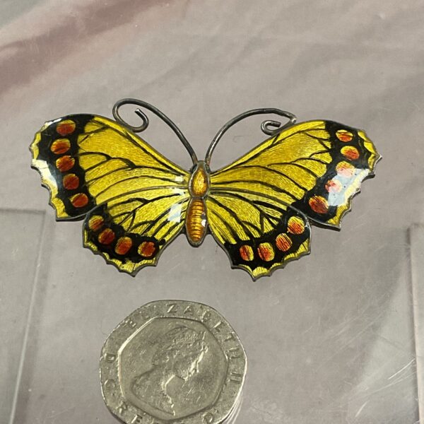 Vintage sterling silver enamel butterfly brooch by John Atkins and Sons.