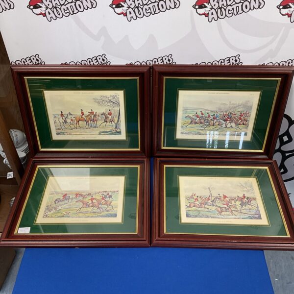 Set of four antique Henry Alken hunt prints depicting hunting scenes.