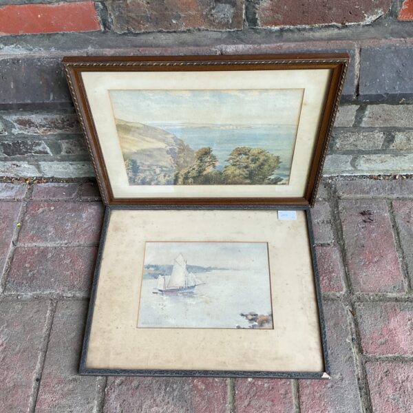Antique 19th century watercolour painting of a sailboat by Mary Reade.
