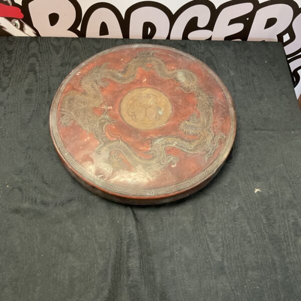 Antique Chinese Dragon Gong with detailed dragon design.