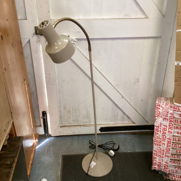 Vintage swan neck reading lamp with adjustable neck and circular base.