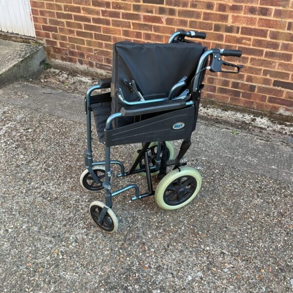 Side view of a Days foldable wheelchair, a lightweight mobility aid.