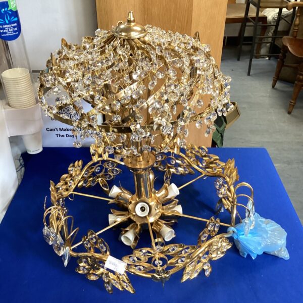 Vintage floral chandelier with spare pendants, brass lighting fixture.