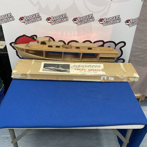 Part-built AerokitS Vosper RAF crash tender model boat.