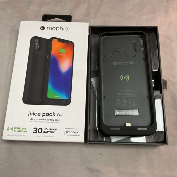 Mophie Juice Pack iPhone X battery case, black, front view.